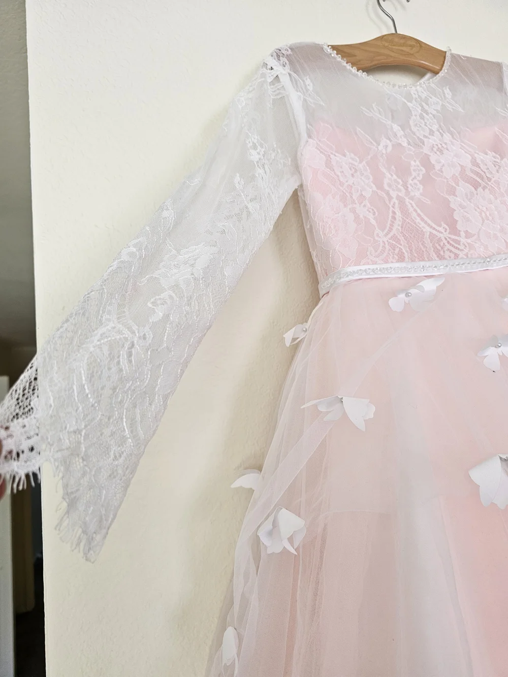 3D Pink Tulle Flower Girl Gown
